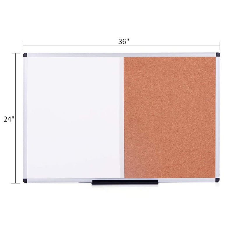 VIZ-PRO Magnetic Dry Erase Board and Cork Notice Board Combination, 36 X 24 Inches, Silver Aluminium Frame - Image 2